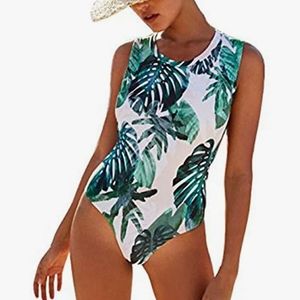 Padded Tropical Swimming Modest Swimsuit EUC